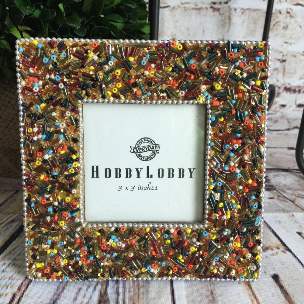Hobby Lobby Beautiful Multicolored Beaded Small Photo Frame 3 x 3 Inch - Picture 2 of 5